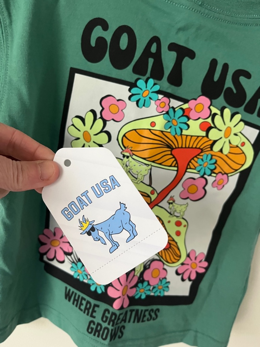 GOAT USA Kids Graphic Tee Mushroom Goat Green Youth Small YS NWT - Picture 5 of 11